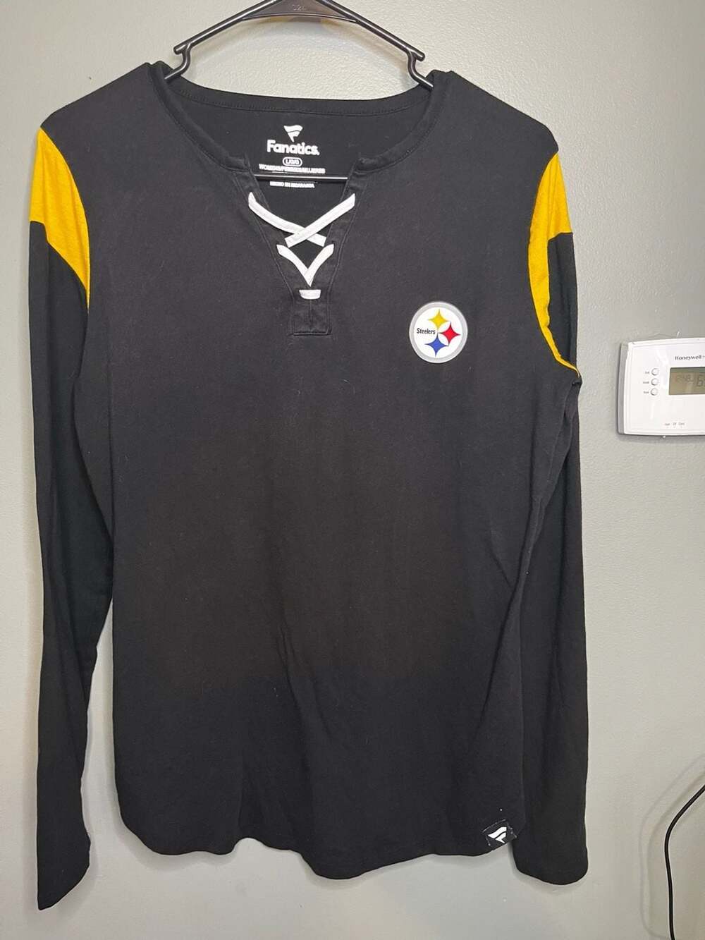 Women's Fanatics Black Pittsburgh Steelers Lace-Up V-Neck Long Sleeve T-Shirt